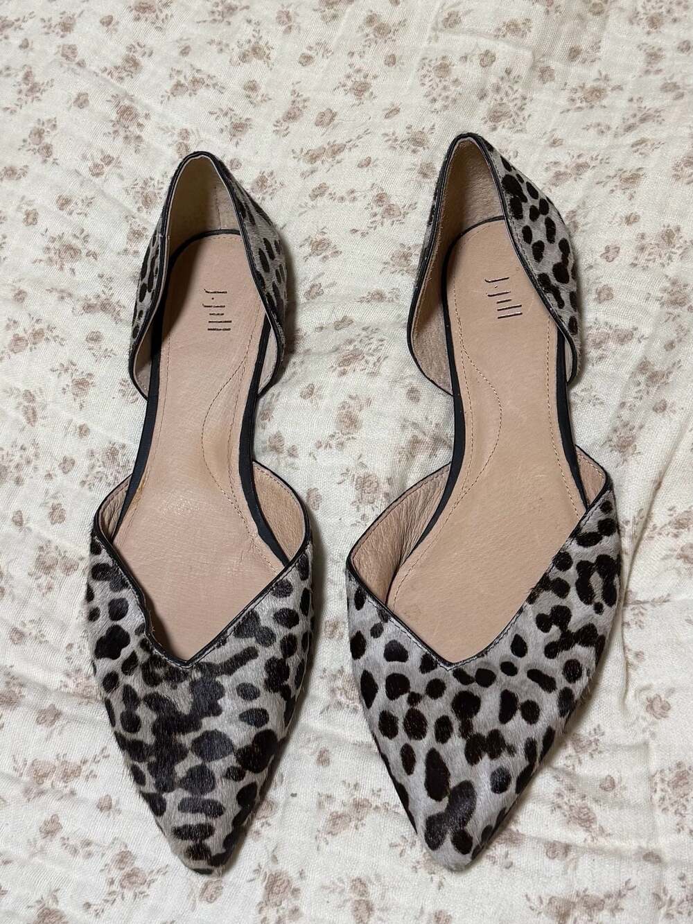 J.Jill Mirabelle D'Orsay Leopard Print Calf Hair Pointed Toe Flats Size 8.5